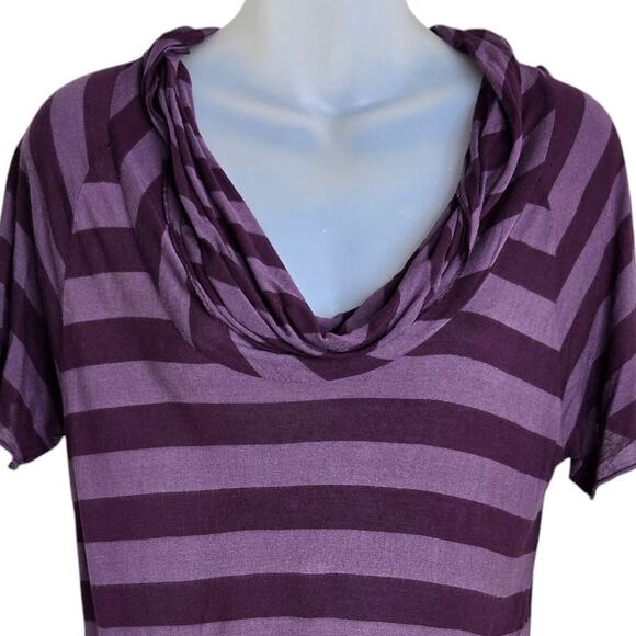 Banana Republic Womens Striped Shirt Size Medium Purple Cowl Neck Short Sleeve - Picture 3 of 7
